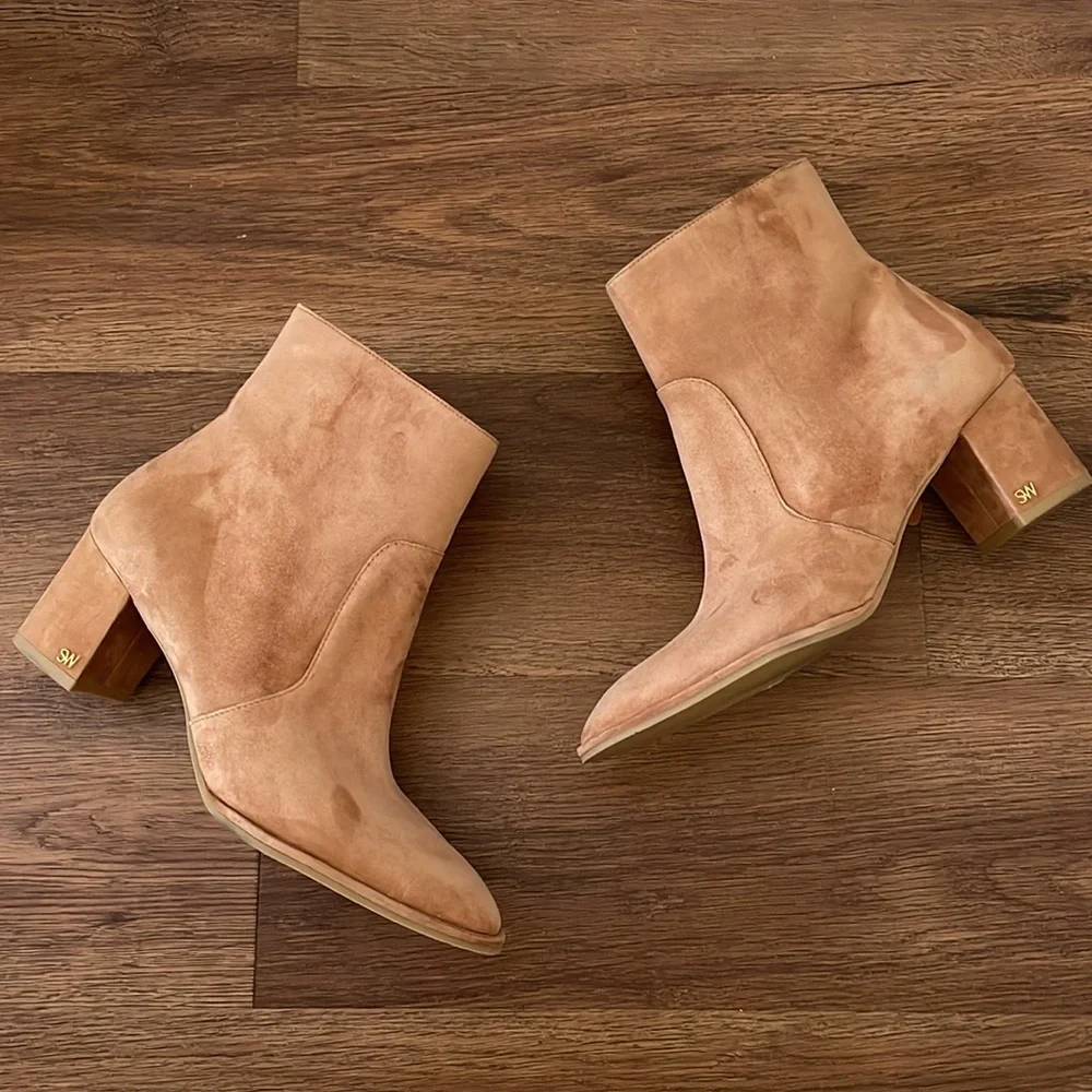 New Stuart Weitzman Brown Ryland Suede Block Ankle Boots